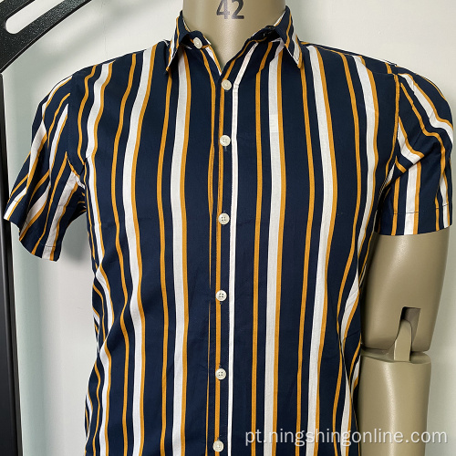 Stripe Mens Algodão Casual Camisa